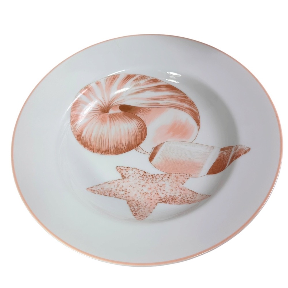 Fitz and Floyd Coquille Shell Starfish Soup Bowl Plate Vintage 1976 Peach White